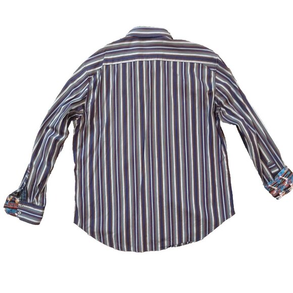 Robert Graham Button down Shirt XL Flip Cuff Aztec Brown Blue Stripe - Picture 3 of 13